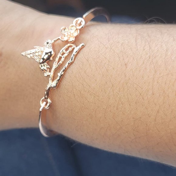 Neiman Marcus Antique Rose Gold Crystal Hummingbird Bracelet - Picture 4 of 7